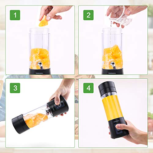 Portable Blender, Personal Size Blender Shakes and Smoothies Mini Jucier Cup USB Rechargeable Battery Strong Power Ice Blender Mixer Home Office Sports Travel Outdoors