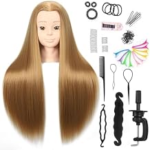 Amethyst 26"-28" Mannequin Head Styling Mannequin Head for Hair Styling and Free Table Stand Training Head Manikin Cosmetology Doll Head with Long Fiber Hair Hairdresser Practice Head for Stylist