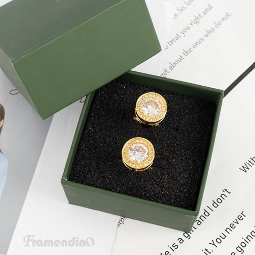 Framendino 2 Pack Mancuernillas Doradas con Cristales miniatura 4
