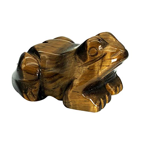 Fekuar Carving Tiger's Eye Stone Stone Frog Statue, Healing Crystal Animal Pocket Figurine Decoration 1.5" #TOP10