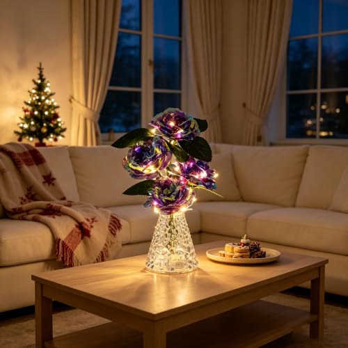 Image of Purple Rose Flower Lamp Ninght Light DecorGift for Women