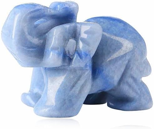 Miniatura 2 de YATOJUZI Decoración de elefante de aventurina azul de 2 pulgadas, bonita piedra natural pulida tallada a mano, escultura grande, figuritas de