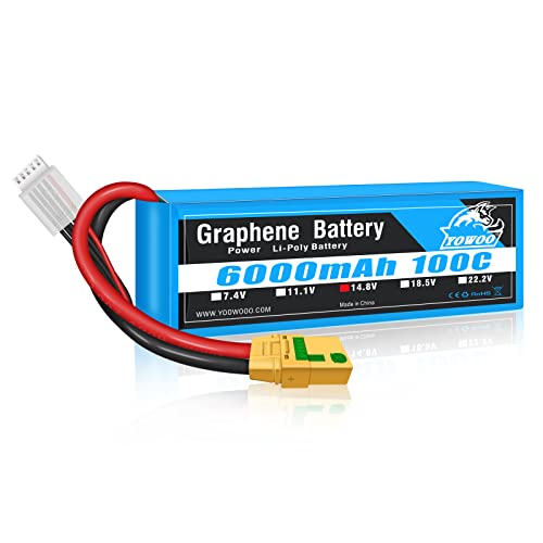 Yowoo Graphene Battery, 4S 14.8V 6000mAh 100C Lipo Battery with XT90-S Plug for 1/8 Scale Electric RC Buggy Trigger Crawler Monster Off-Road Car Boat Truck Helicopter Airplane