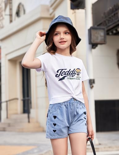 Image of Arshiner Girls Casual Tie Dye Short-Sleeve T-Shirt Cute Print Summer Blouse for Girls Twist Front Tunic Tee Tops