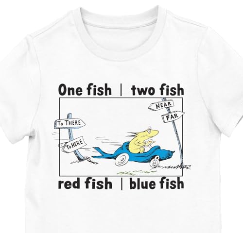 One Fish Two Fish Road Signs Storybook Page Youth Girl's White Crew Neck Short Sleeve T-Shirt2