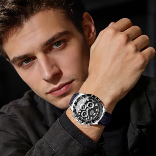 Image of OLEVS Watches for Men Business Diamond Moon Phase Male Watch Chronograph Fashion Dress Waterproof Date Analog Quartz Waterproof SiliconeMen Wrist Watch