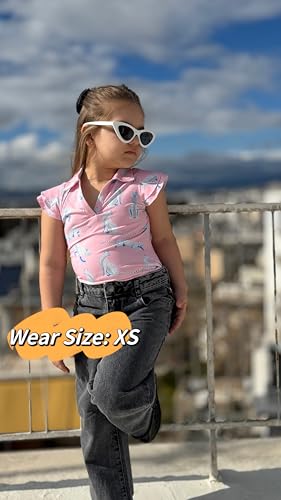 Image of Soneven Girls Ruffle Sleeve Polo Shirts V-Neck Golf Tennis T-Shirts Uniform Shirts Quick Dry for 4-14 Years