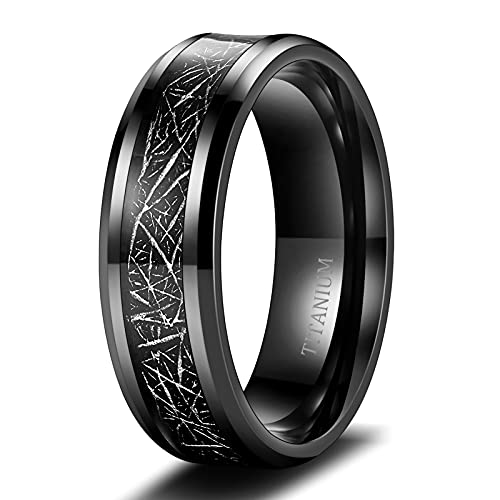 Tigrade Mens 8Mm Black Titanium Rings Beveled Edges Wedding Band Black Sandstone/Black Silk Stickers Inlay Size 7-13 (Black Silk, 11.5) #TOP29