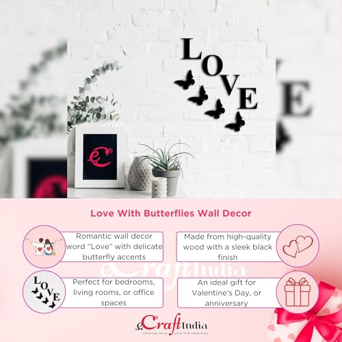 Image of eCraftIndia Love With Butterflies Black Engineered Wood Cutout Wall Art Decor - Romantic Wall Decor Item For Bedroom, Living Room, Or Office - Perfect Valentine's Day, Wedding, Or Anniversary Gift