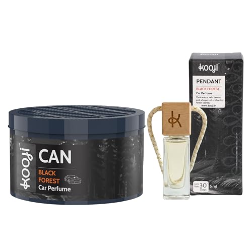 Image of Kooji Can Car Perfume + 5ml Car Hanging Perfume Pendant (Free) - Black Forest Scent - Long-Lasting, Alcohol-Free, Oud & Saffron Oriental Fragrance - For Car, Home, or Office Use - Lasts Up to 60 Days