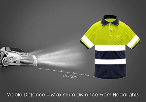 Smasys Safety Short Sleeves Polo Shirt- Hi-Viz Work Wear T Shirts With Pockets Reflective Construction For Women And Men (Yellow/Navy, S) #TOP4