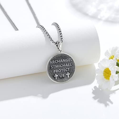 Echooy Archangel Michael Pendant Necklace 925 Sterling Silver Saint Michael Necklace Warrior Protect Us Amulet Jewelry Gift For Men Women 22+2 Inch #TOP2