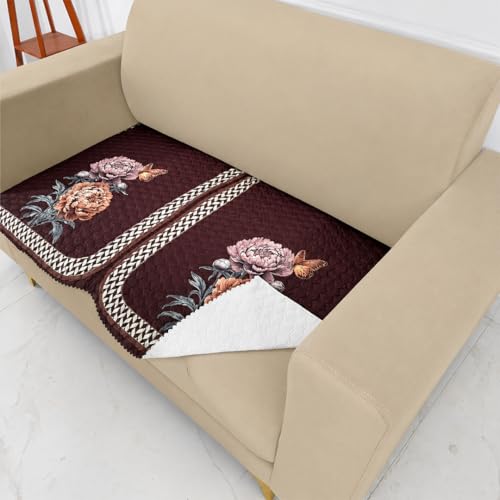Image of Homerz 'Brooklyn Series' Premium Sofa Cover | Quilted Floral Design | Non-Slip Washable Sofa Protector | Soft Anti Slip Fabric (Ny Brown, 2 Seater, Only Seat Cover)