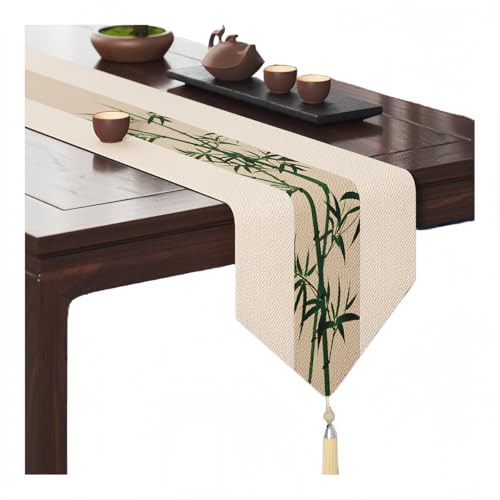 Camino para Mesa Mantel De Mesa De Estilo Chino De Algodón Y Lino, Impermeable, Largo, para Mesa De Té, Mesa De Comedor, Bambú Verde, 30X120CM