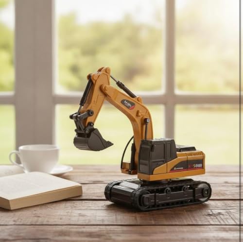Image of Remote Control Excavator Toy for Kids, 1:64 Alloy RC with 2.4GHz Remote, 360 Rotation, Working Excavator Arm, LED Lights & Sound, Rechargeable Construction Vehicle for Boys & Girls