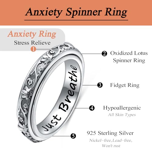 Ladytree Anxiety Relieve Rings 925 Sterling Silver Spinner Fidget Ring Worry Stress Relieving Boredom ADHD Autism Ring Platinum Plated Jewelry Birthday Gifts for Women Men4