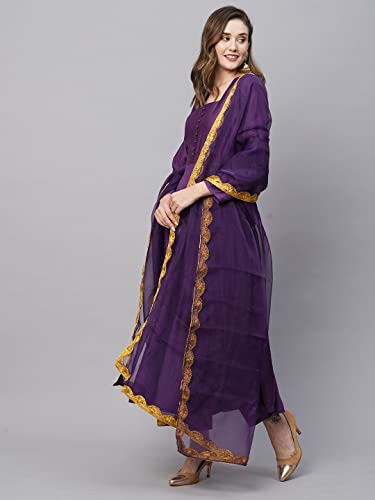 Image of GoSriKi Women's Cotton Blend Anarkali Solid Kurta with Pant & Dupatta (Mini-BEGANI-GS)