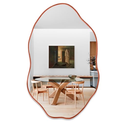 Espelho de Parede Organico 70x50 Acabamento em Couro Marrom