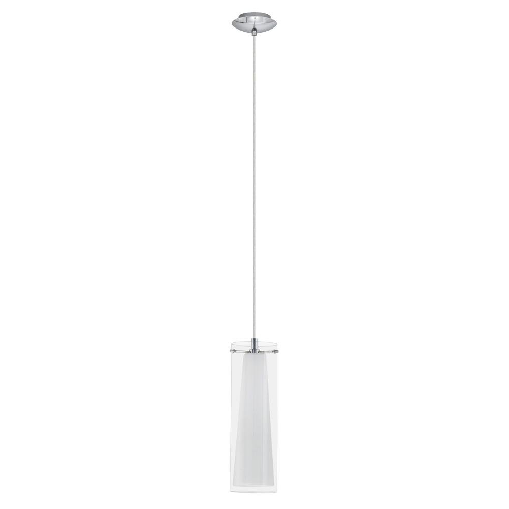 Eglo Pinto Pendant Lamp, Chrome-Coloured Steel, Clear and Matt Opal Glass Ceiling Light, Dinning and Living Room Lighting, E27 Socket