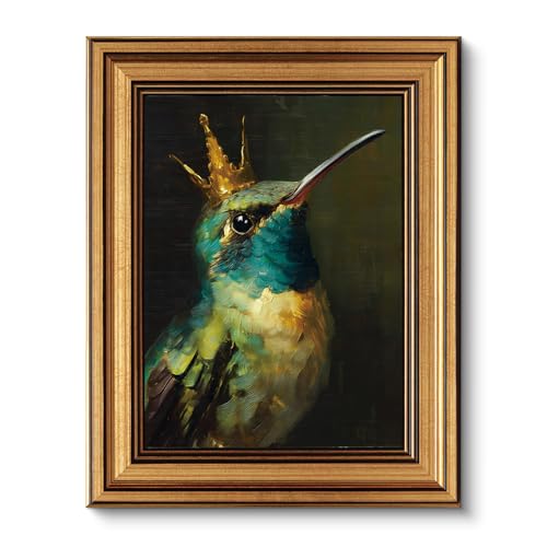 Image of VIYYIEA Vintage Gold Framed Wall Art for Living Room, Hummingbird Canvas Prints Home Decor, Oil Painting Picture, Bedroom Wall Decor Gifts for Friends or Family -【King of Hummingbirds】-(10L x 8W)