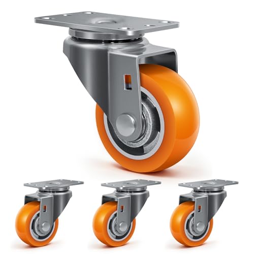 Peouo 3 Inch Caster Wheels, Swivel Casters Set of 4, Heavy Duty Casters, Non-Marking Polyurethane on Aluminum, 1000 lbs Total Capacity, Silent Industrial Casters for Cart, Workbench