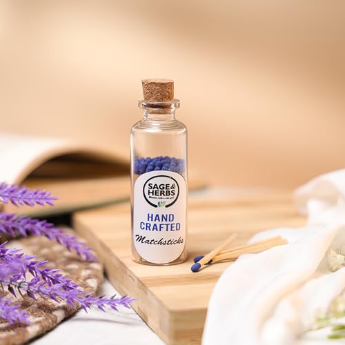 Image of Sage & Herbs 40 Small Matchsticks | Organic Matchsticks | Multipurpose Use | for Home, Temple & Office Use | Long Burn Time | Borosilicated Cork Jar Packing (Blue, Small) (Pack of 2)