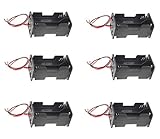 LAMPVPATH 6 Pcs 4 x 1.5V (6V) AA Battery Spring Clip Black Plastic 4 x 1.5V (6V) Battery Case Holder Box Black Red Wire Leads(Two Layers)