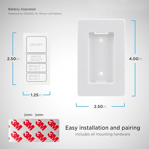 Image of Enbrighten One-Touch Sync Remote Control, Add-on Light Switch for Under Cabinet Lights, Wireless Remote, ON /Off, Dimmable, Color Select Soft White to Bright Daylight, Cabinet Lighting Remote, 81795