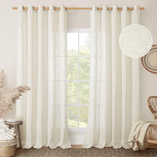 Image of LAMIT Natural Linen Curtains 84 Inches Long for Living Room, Bronze Grommet Cream Ivory Light Filtering Window Treatments Semi Sheer Neutral Drapes for Bedroom, 60 x 84 Inch 2 Panels Set