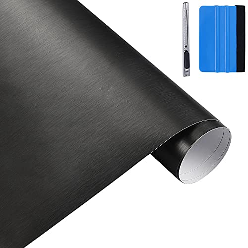 NewL 30 cm x 150 cm negro cepillado de acero inoxidable metálico película de envoltura de vinilo mate cromado cepillado para coche, hoja de pegatina para muebles de ordenador portátil de motor (negro)