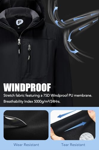 FARVALUE Men's Softshell Jacket with Hood Fleece Lined Windproof Coat Lightweight Waterproof Insulated Winbreaker for Hiking3