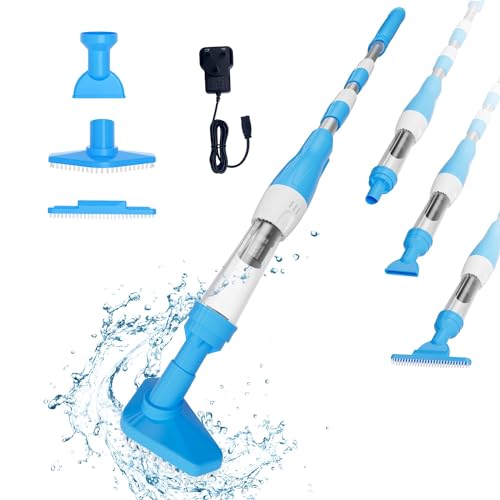 PoolyPoly 3 en 1 Limpiafondos de Piscina Electrico, Aspirador de Piscina Manual, Inalámbrico con Batería Recargable para Spas, Piscinas Pequeñas - Tiempo de Ejecución 90 Minutos, Azul