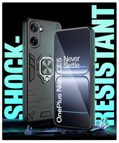 Image of WOW IMAGINE Shock Proof Back Case Mobile Cover for 1+ Oneplus Nord CE 5 5G | Back Cover Case (Tough Armor | Hybrid PC + TPU | Ring Holder & in-Built Kickstand | Black)