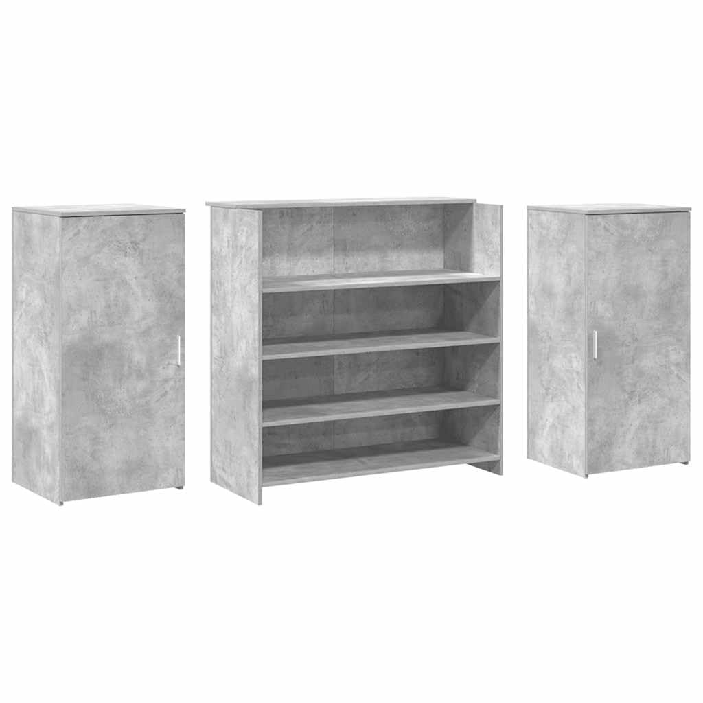 Empfangstheke Betongrau 200x50x103,5 cm Holzwerkstoff mit Tresen und Stauraum, für Büro Homeoffice, mit Schrank, Wandhalterung zum Sichern