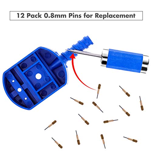 Watch Link Removal Tool Kit, Cridoz Watch Band Tool Chain Link Pin Remover with 12pcs Replacement Pins and 3pcs Pin Punches for Watch Bracelet Sizing, Watch Strap Adjustment and Watch Repair