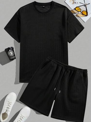 Image of Zilcon Men's 2 Pieces Outfits Casual Quarter Zip Polo Shirt and Shorts Set Athletic Jogging Summer Tracksuit
