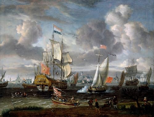 Affiche Toile Yacht Anglais et Marine Hollandaise de Rotterdam 60x90cm Premium