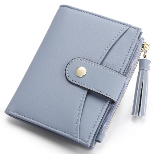 yiijay Small Wallet for Women RFID Blocking Tassle Bifold Slim Thin Leather Wallet Credit Card Holder Wallet Ladies Mini Wallet with Widened Zipper Pocket