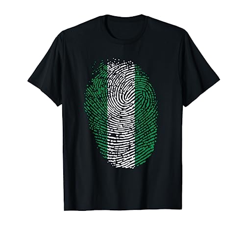 Nigerian Fingerprint Patriotic Gift Nigeria Flag T-Shirt