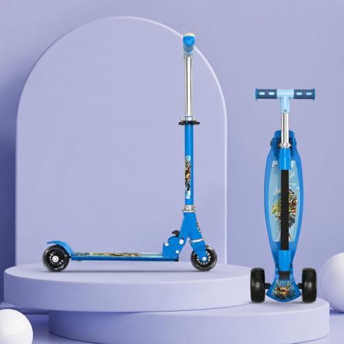 Image of Foldable Kick Skating Cycle LED Wheels | Kids 3 Wheel Kick Scooter with Adjustable Handlebar & Hight, Front Brake, Bell and Printed Deck | Skate Scooter for Kids Age 2-12 Years