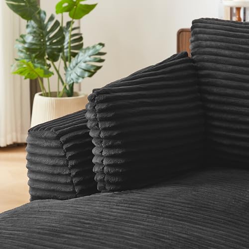 Image of 65 inch Soft Corduroy Chaise Lounge Chair Indoor, Lounge Chaise with Spring Cushion, Sleeper Sofa with No Assembly for Living Room and Apartment, Black