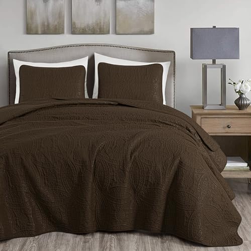 Image of Chezmoi Collection Austin 3-piece Oversized Bedspread Coverlet Set (King, Chocolate)
