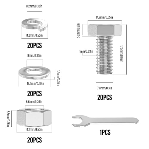 Image of 20PCS 5 /16-18 x 1 /2 inch 304 Stainless Steel External Hex Bolt, Fully Threaded Bolt with Nut Flat & Lock Washers and Spanner