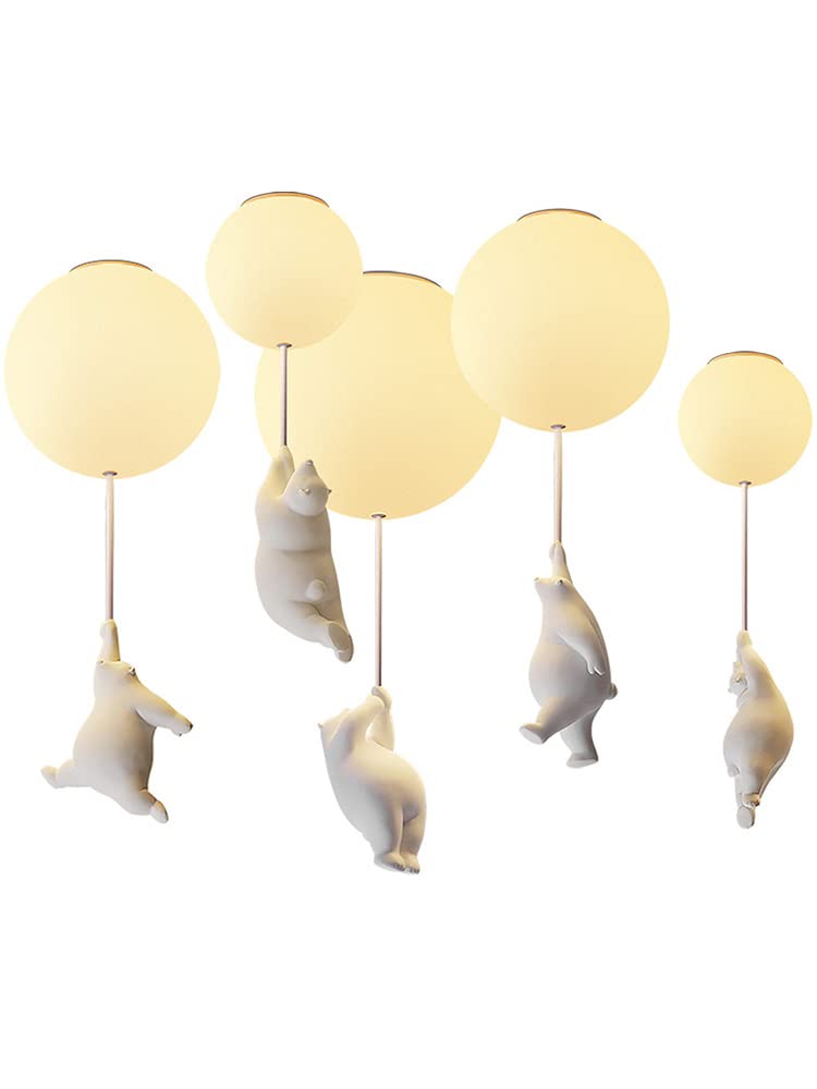 Plafoniera da Semi Incasso, lampadario Carino con Paralume in Vetro Color Crema 1 Lampadina Palloncino Orso Polare Design Lampada a Sospensione Lampada da soffitto per cameretta dei Bambini Sala da p