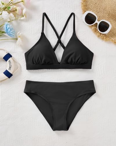 Image of Yonique Womens Push Up Bikini Set - Two Piece Swimsuit V Neck Crisscross Back Bathing Suit 2025 Swimwear