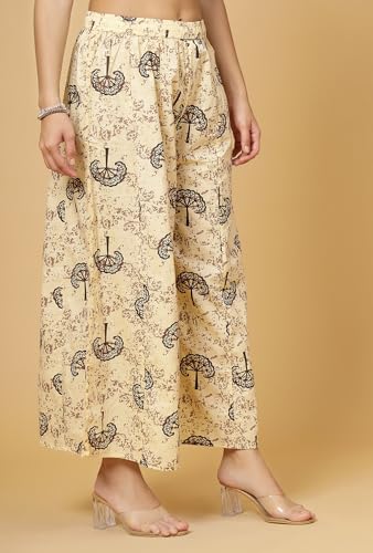 Image of Pistaa's Women's Regular Fit High Rise Pure Cotton Big Flair Printed Regular Palazzo