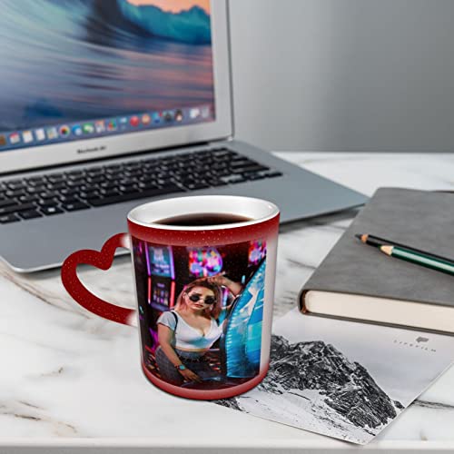 Naispanda Herz Zaubertasse mit Foto Name Text Bedrucken Lassen Magic Mug Personalisieren Fototasse Zauberbecher Selbst Gestalten Tasse Personalisiert Zaubertasse Bedruckt mit Foto Kaffeebecher Rot