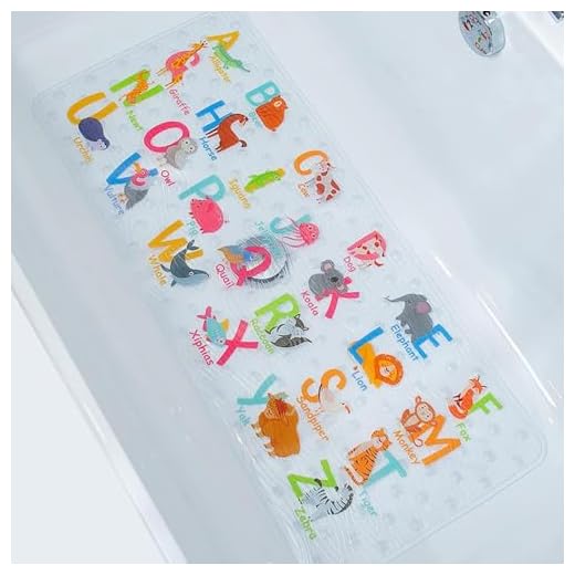 BEEHOMEE Bath Mats for Tub Kids - Large Cartoon Non-Slip Bathroom Bathtub Kid Mat for Baby Toddler Anti-Slip Shower Mats for Floor 35x16,Machine Washable XL Size Bathroom Mats (Alphabet)