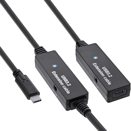 InLine USB 3.2 Gen.1 Active Extension, USB-C Male to USB-C Female, Reaper Cable with Signal Amplification, Long Distances