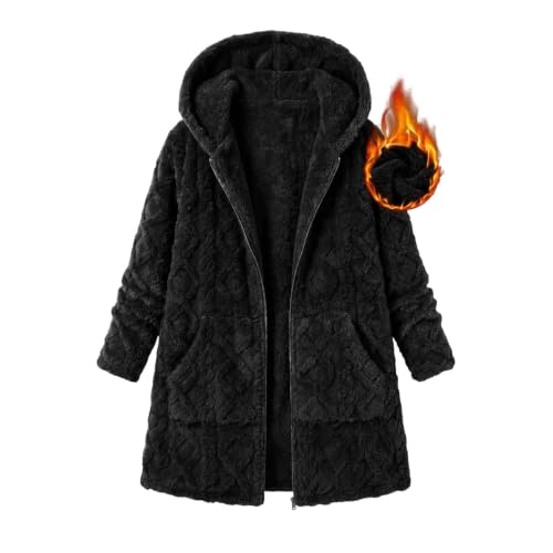 Fleece Jacket for Women Hooded Zip Up Long Sleeve Mid Length Winter Coat - image 4